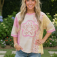 Patchwork Flower Oversized Tee in Pink and Yellow