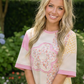 Patchwork Flower Oversized Tee in Pink and Yellow