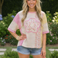 Patchwork Flower Oversized Tee in Pink and Yellow