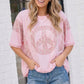 Floral Peace Sign Lace Trim Oversized Tee