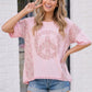 Floral Peace Sign Lace Trim Oversized Tee