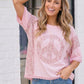 Floral Peace Sign Lace Trim Oversized Tee