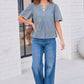 Dusty Blue Dreams Embroidered V-Neck Top