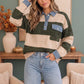 Olive Grove Striped Denim Collar Sweater