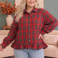 Ruffle the Rules Plaid Flannel Top in Red
