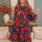Bold Blooms Long Sleeve Tiered Mini Dress