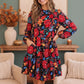 Bold Blooms Long Sleeve Tiered Mini Dress