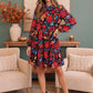 Bold Blooms Long Sleeve Tiered Mini Dress
