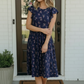 Navy Floral Flutter Sleeve Midi Dress