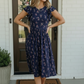 Navy Floral Flutter Sleeve Midi Dress