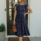 Navy Floral Flutter Sleeve Midi Dress