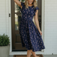 Navy Floral Flutter Sleeve Midi Dress