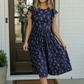 Navy Floral Flutter Sleeve Midi Dress