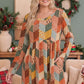 Patchwork Charm Long Sleeve Babydoll Dress