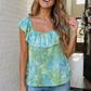Sunny Days Tie Dye Ruffle Top in Blue Green