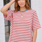 Retro Stripe Oversized Tee with Contrast Ribbed Neck