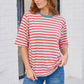 Retro Stripe Oversized Tee with Contrast Ribbed Neck