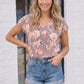 Blooming Beauty Floral V-Neck Tee in Dark Mauve