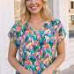 Tropical Pop Multicolor Print V-Neck Top