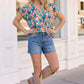 Tropical Pop Multicolor Print V-Neck Top