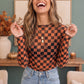 Spooky Checkered Pumpkin Mesh Long Sleeve Top