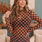 Spooky Checkered Pumpkin Mesh Long Sleeve Top