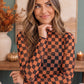 Spooky Checkered Pumpkin Mesh Long Sleeve Top
