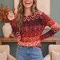 Zigzag Into Fall Burgundy Long Sleeve Top
