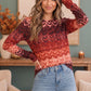 Zigzag Into Fall Burgundy Long Sleeve Top