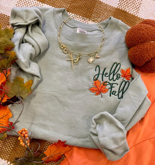 PREORDER: Hello Fall Embroidered Tee OR Sweatshirt // ships in 2-4 weeks