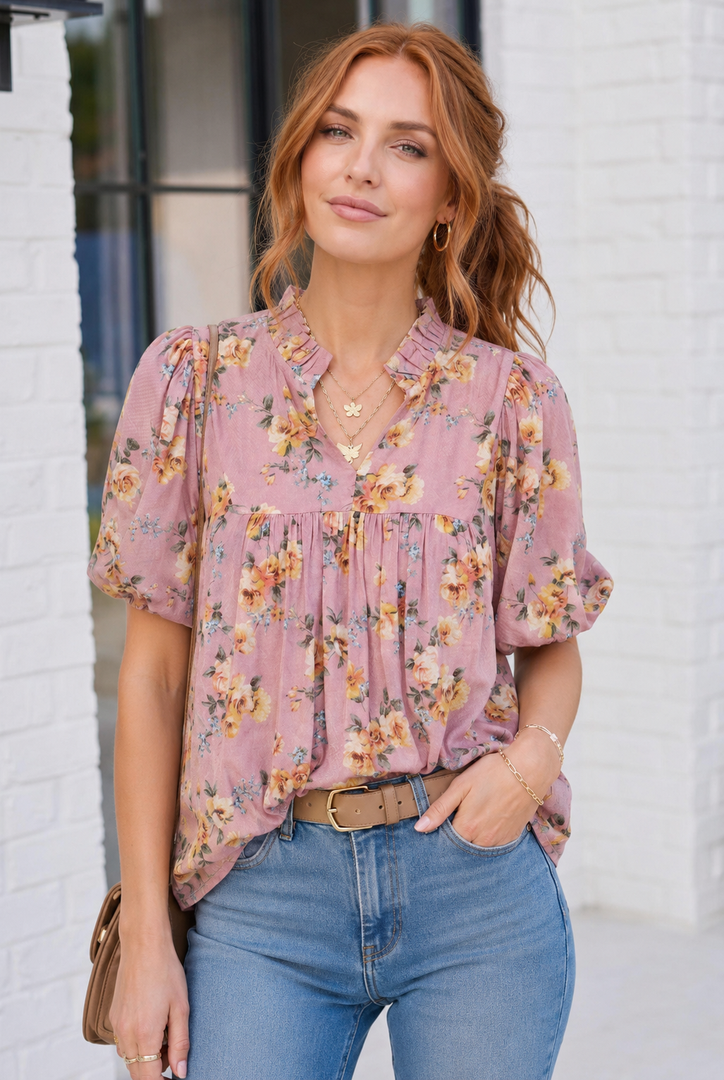 Blooming With Joy Rose Floral Puff Sleeve Top
