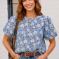 Something Blue Lace Textured Puff Sleeve Top