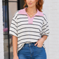 Stripe It Up Polo Tee in Ivory and Pink