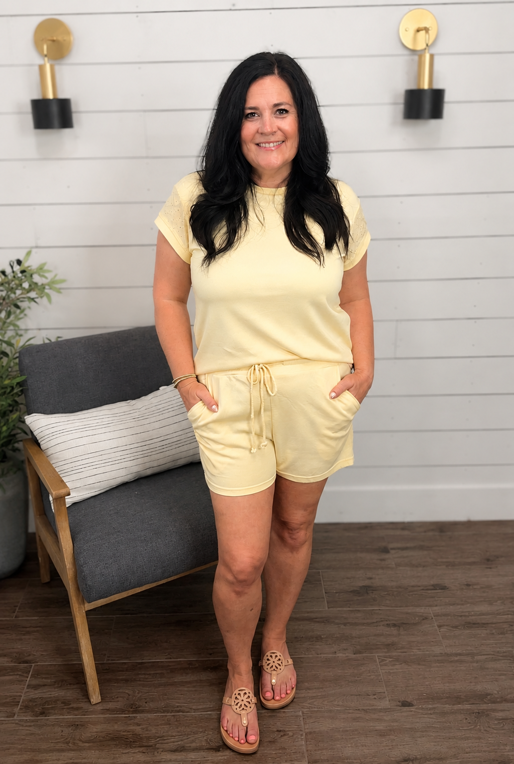 *ships free today* Sunshine Stroll Eyelet Lace Sleeve Lounge Set