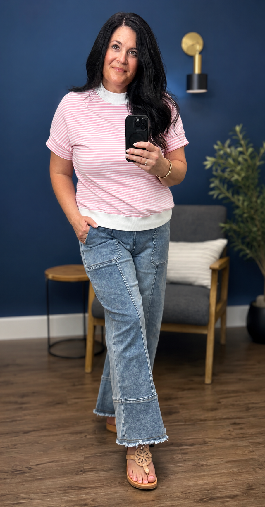 *ships free today* Seam Detail Raw Hem Wide Leg Denim Pants