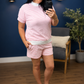 *ships free today* Pink Stripe Mock Neck Tee and Shorts Set