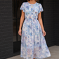 Watercolor Garden Flutter Sleeve Midi Dress