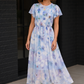 Watercolor Garden Flutter Sleeve Midi Dress