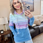 Hailey Pullover Hoodie - Rainbow Stripes and Blue
