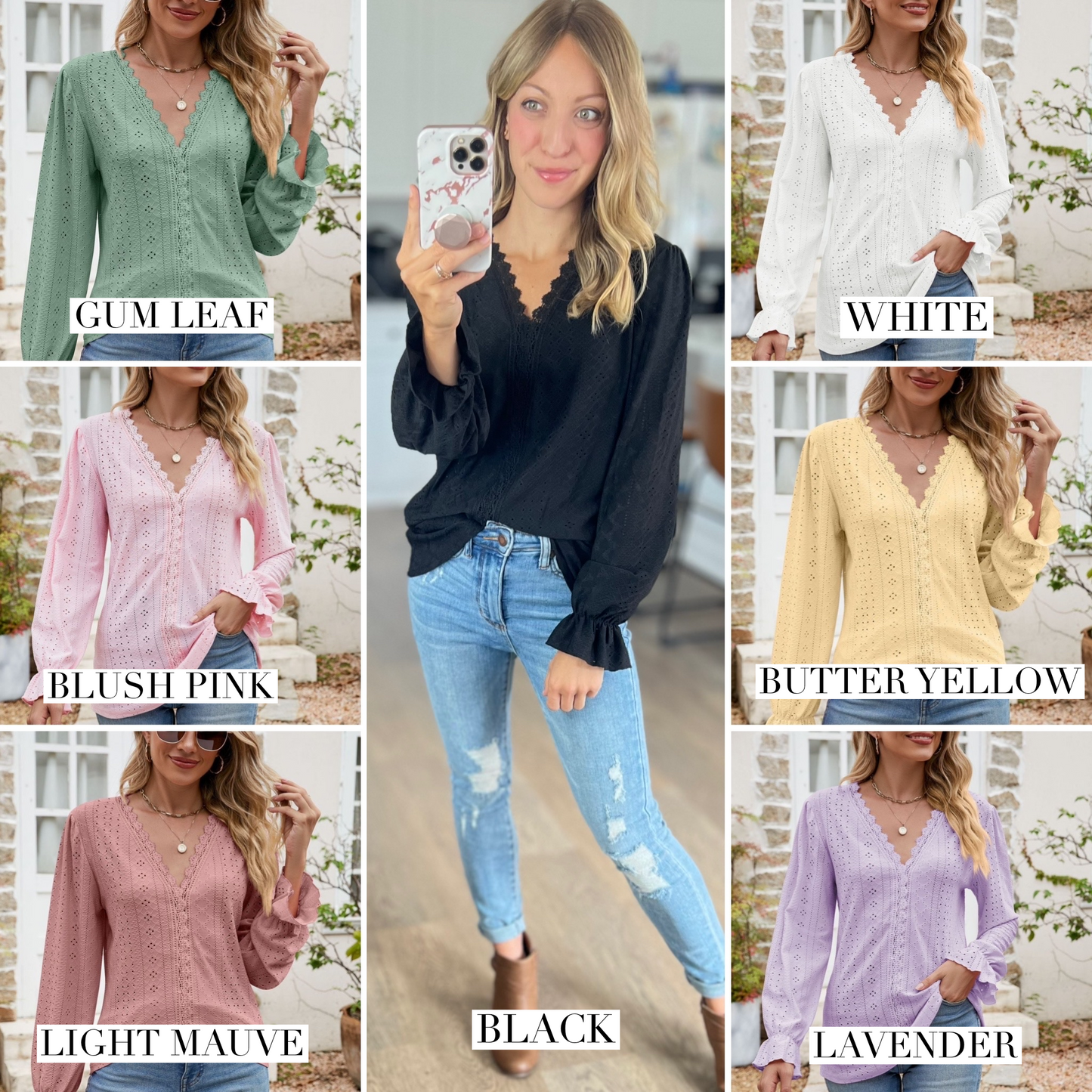 Eyelet Lace Long Sleeve Top