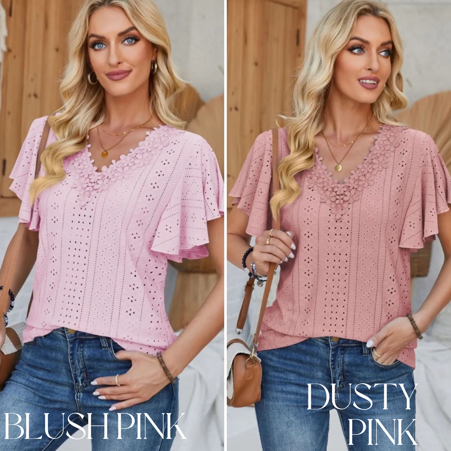 Amy Eyelet Flutter Sleeve Top