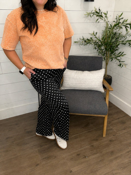 SHIPS FREE TODAY // Black and White Polka Dot Lace Hem Loose Pants