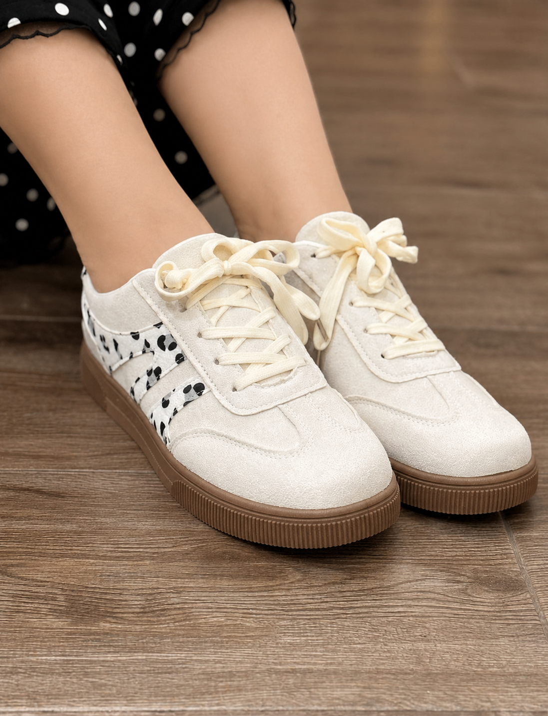SHIPS FREE TODAY // White Suede Leopard Color Block Trim Lace Ups