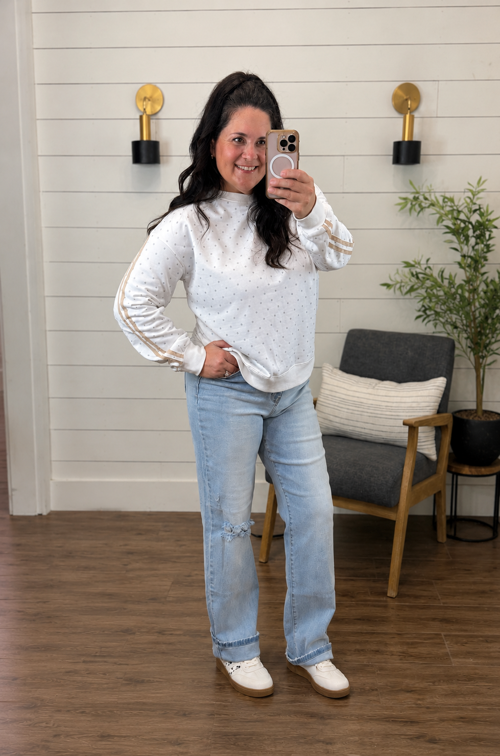 SHIPS FREE TODAY // White and Grey Polka Dot Side Stripe Detail Set
