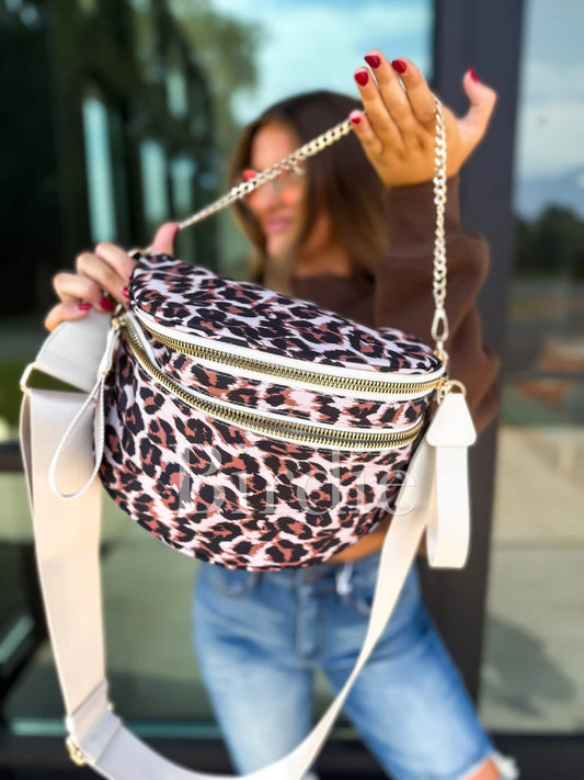 PREORDER: Double Zipper Crossbody Bag in Animal // 2-3 weeks