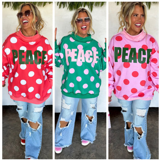 PREORDER: Peace & Polka Dot Mock Neck Pullover // ETA October