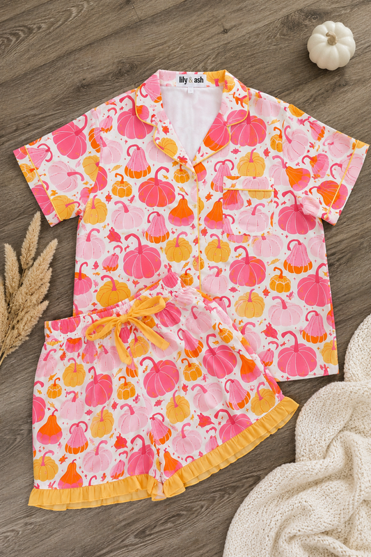 SHIPS FREE TODAY // Pretty Pumpkins Button Pajama Short Set