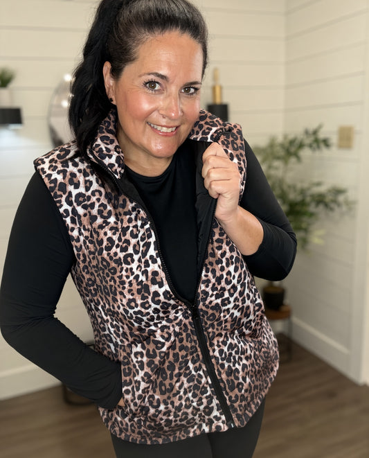 SHIPS FREE TODAY // Quilted Leopard Puffer Vest