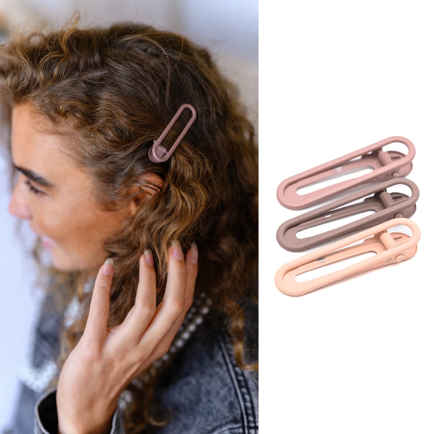 Oval Hair Clips Set of Three In Shades of Brown