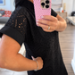 Black Solid Color Eyelet Embroidered Dress